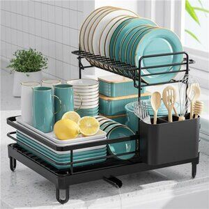 Extra Large Stainless Steel Dish Drying Rack 2 Tier Kitchen Counter Organizer